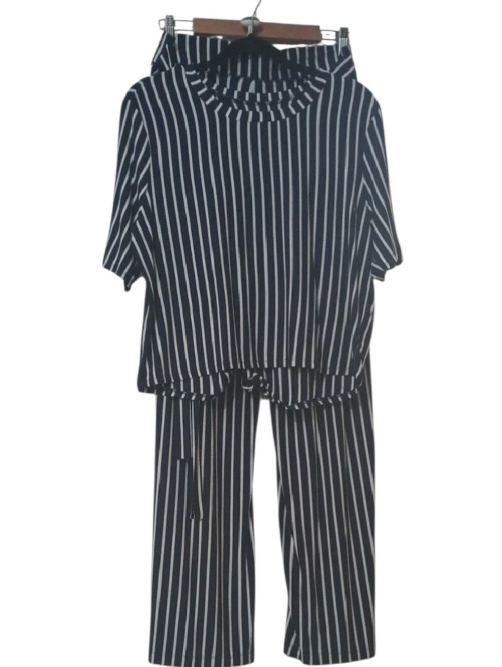 Striped Navy and White Short Sleeve Slightly Open Back Top & Matching Pant